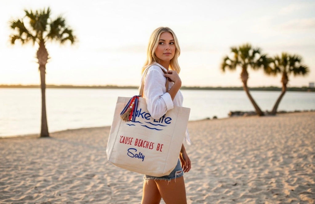 Lake Life Cause Beaches Be Salty Canvas Tote